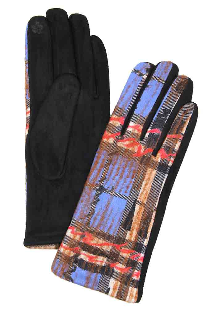 Women's Plaid Touch Gloves in Blue