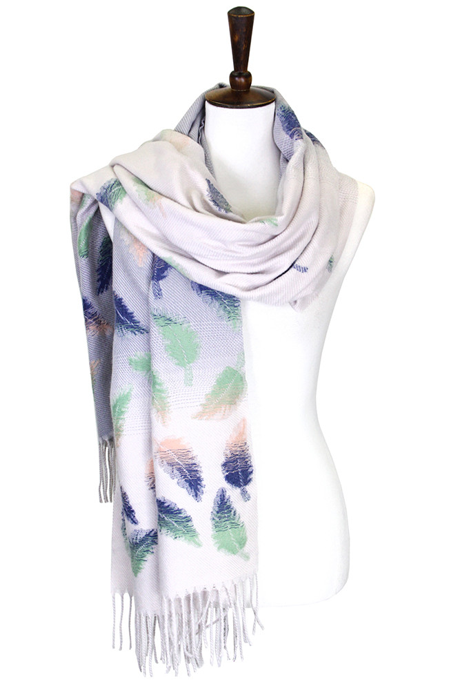 Women's Leaves Print Scarf in Grey