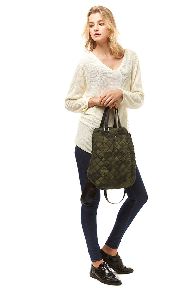 Women's Camo Puffer Backpack in Green