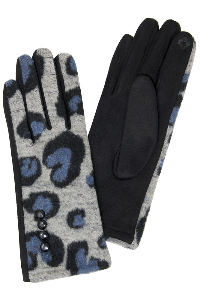 Women's Leopard Smart Touch Gloves in Gray