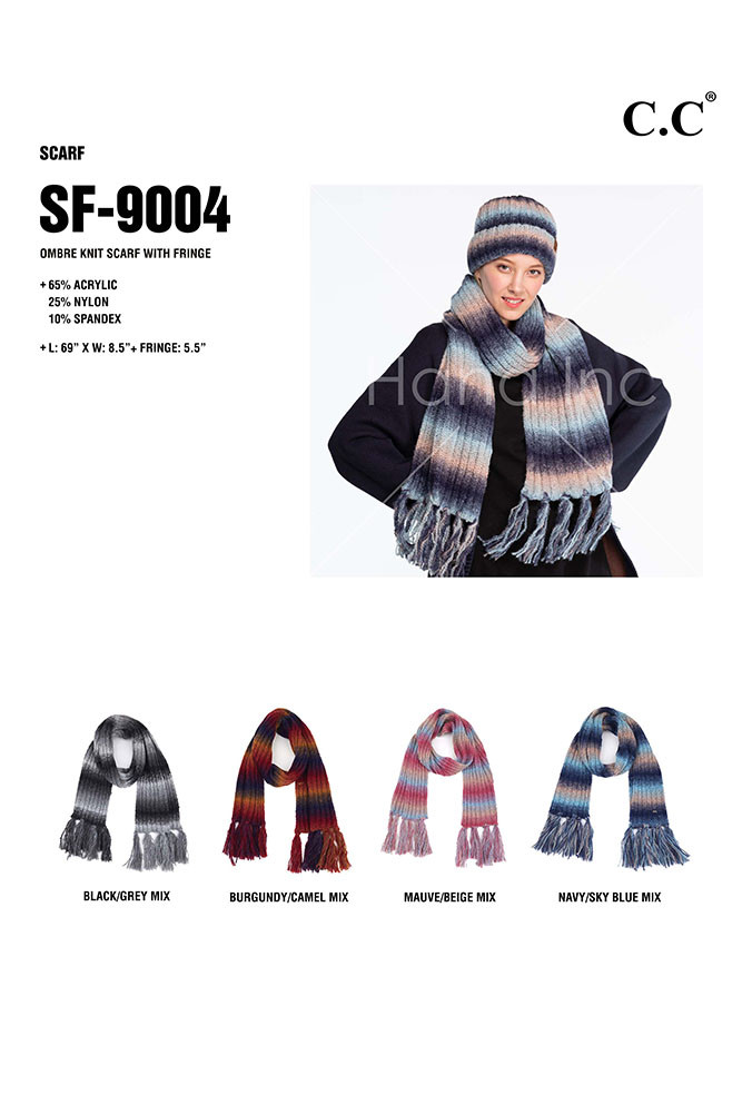 Women's Ombre Stripe Knit Fringe Scarf — scarf photo 3