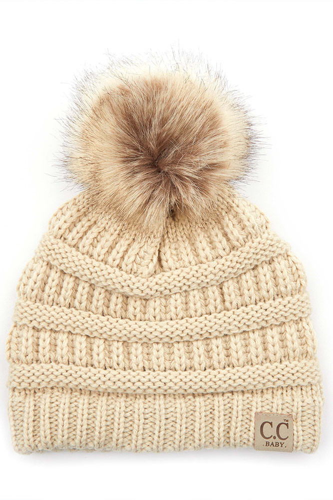 Baby Cable Knit Pom Pom Beanie by BURACQ