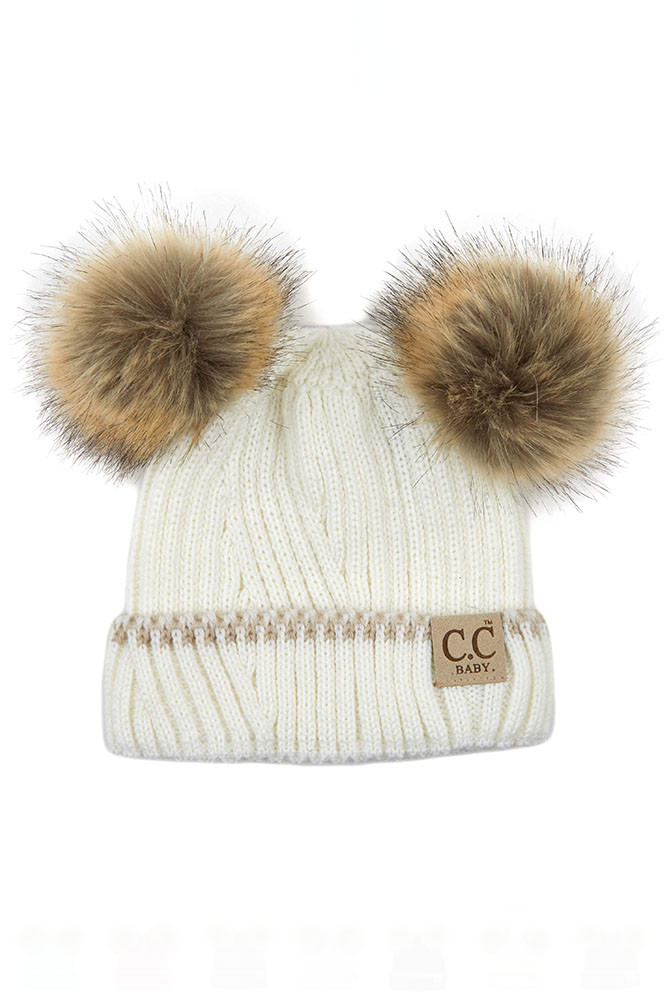 Baby Ribbed Knit Double Pom Pom Beanie — beanie photo 5