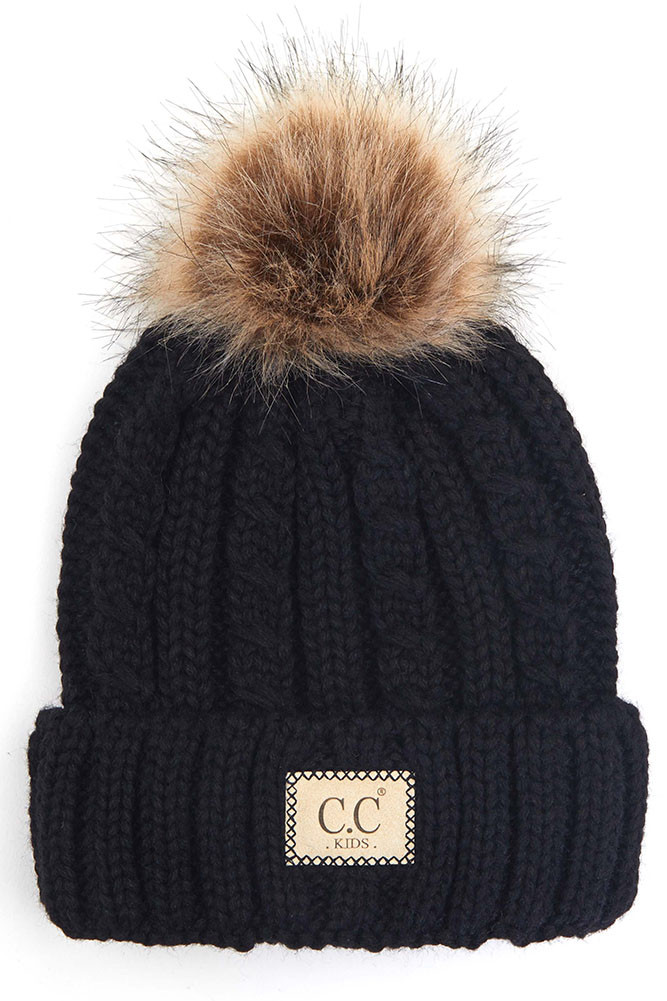 Kids Ribbed Knit Pom Pom Beanie — beanie photo 2