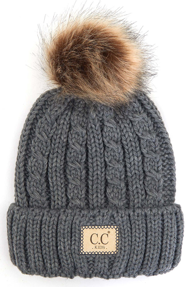 Kids Ribbed Knit Pom Pom Beanie — beanie photo 6