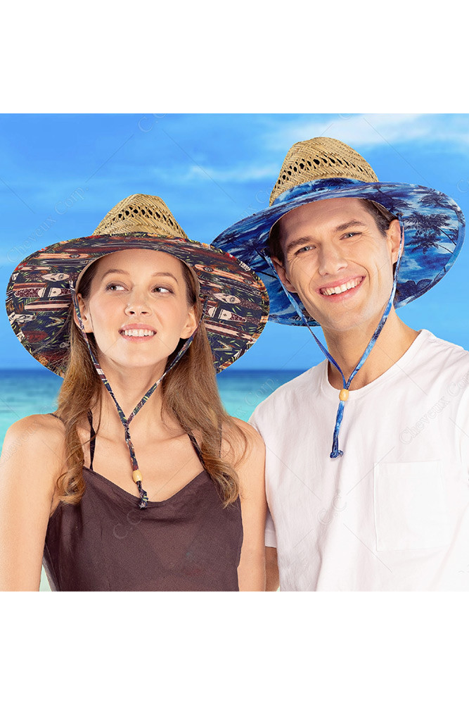 Women's Wide Brim Sun Hat with Print Lining and Chin Strap — sun hat photo 6