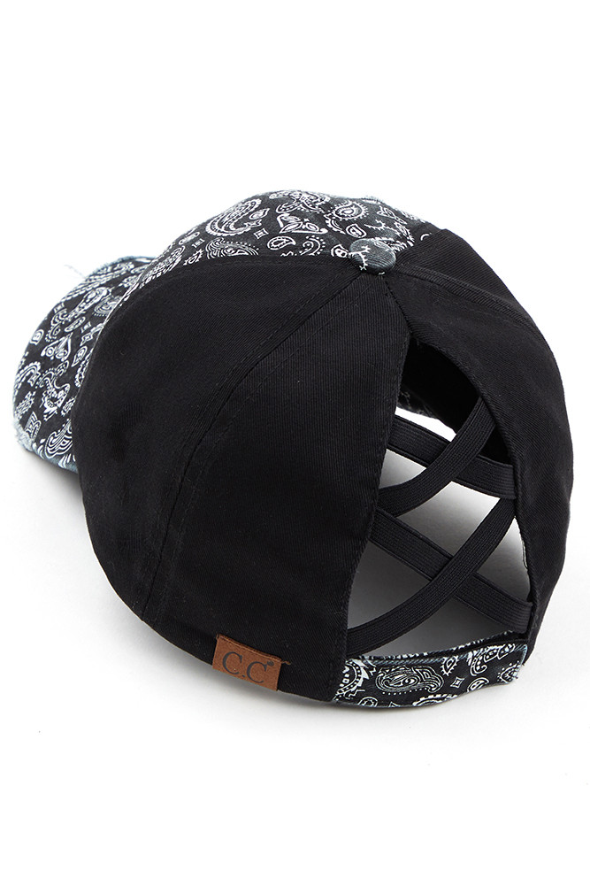 Women's Paisley Ponytail Baseball Cap in Black