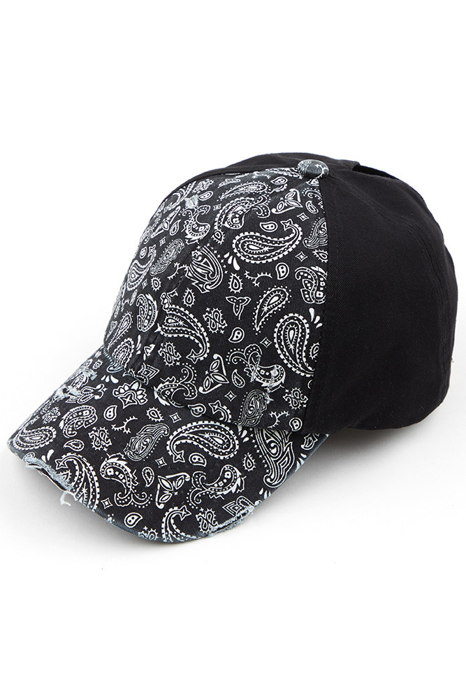 Women's Paisley Ponytail Baseball Cap in Black