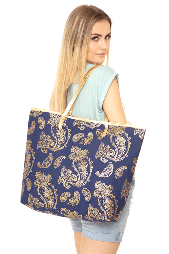 Women's Paisley Tote Bag in Navy by BURACQ