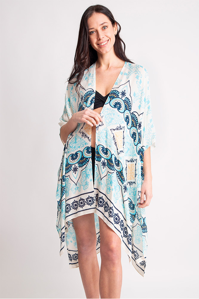 Women's Pattern Print Kimono in Mint by BURACQ