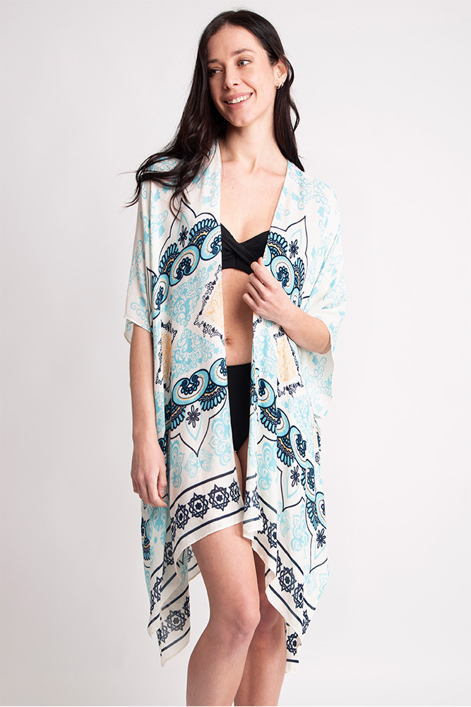 Women's Pattern Print Kimono in Mint