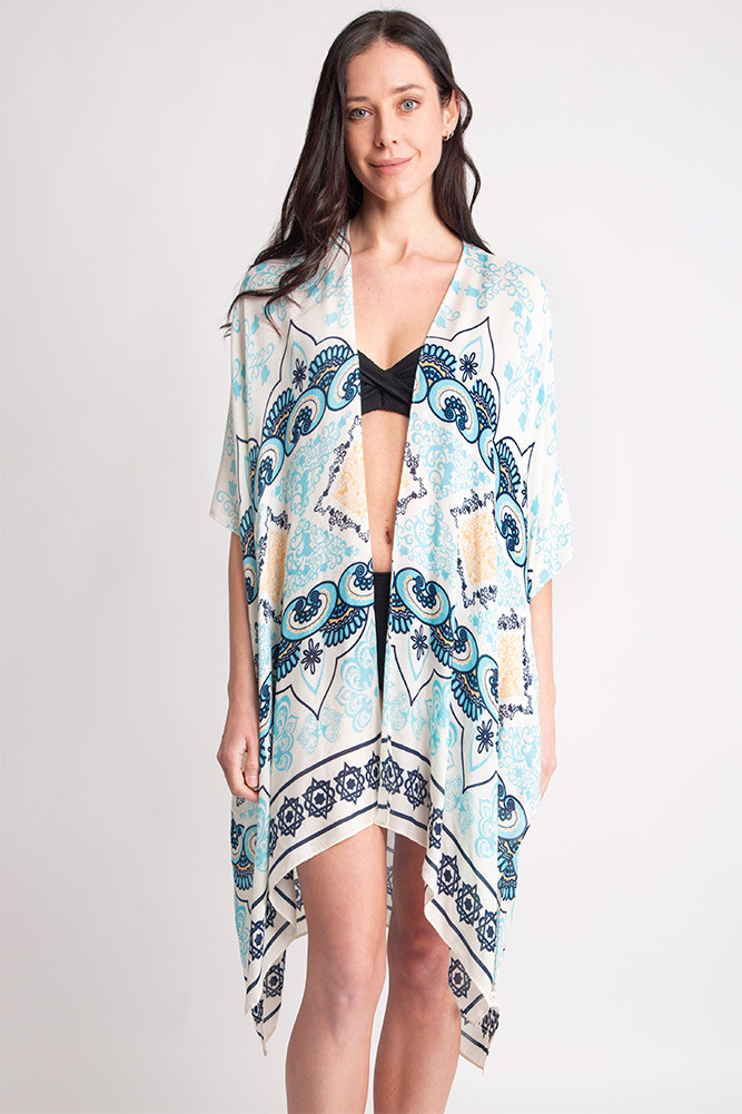 Women's Pattern Print Kimono in Mint
