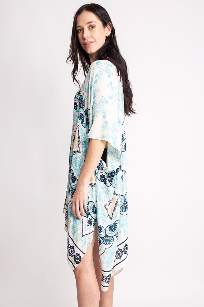Women's Pattern Print Kimono in Mint