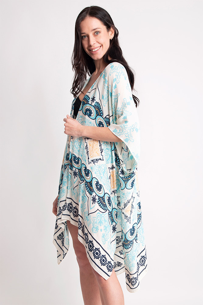 Women's Pattern Print Kimono in Mint