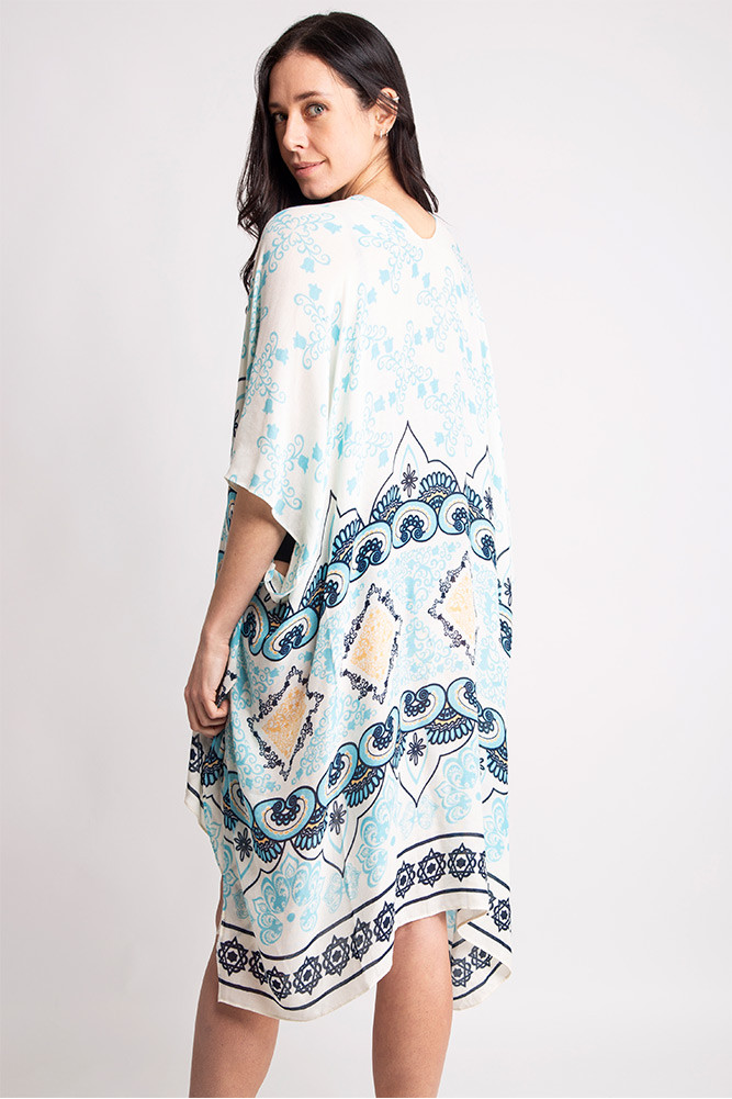 Women's Pattern Print Kimono in Mint