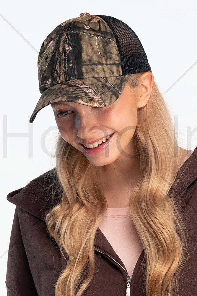 Women's Camo Mesh Ponytail Baseball Cap — baseball cap photo 2