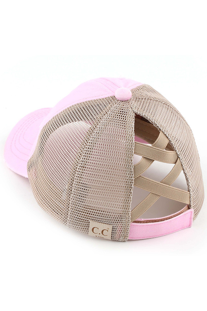 Kids Baseball Ponytail Cap in Pink