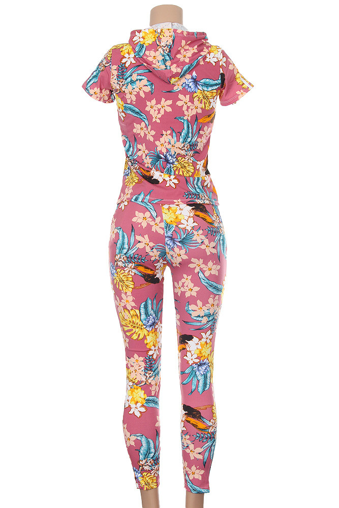 Tropical Floral Pant Set in Coral