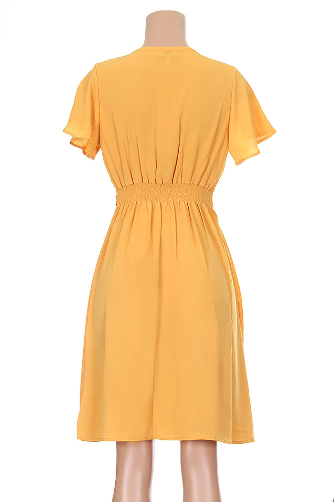 Women's Solid One Piece Dress in Mustard