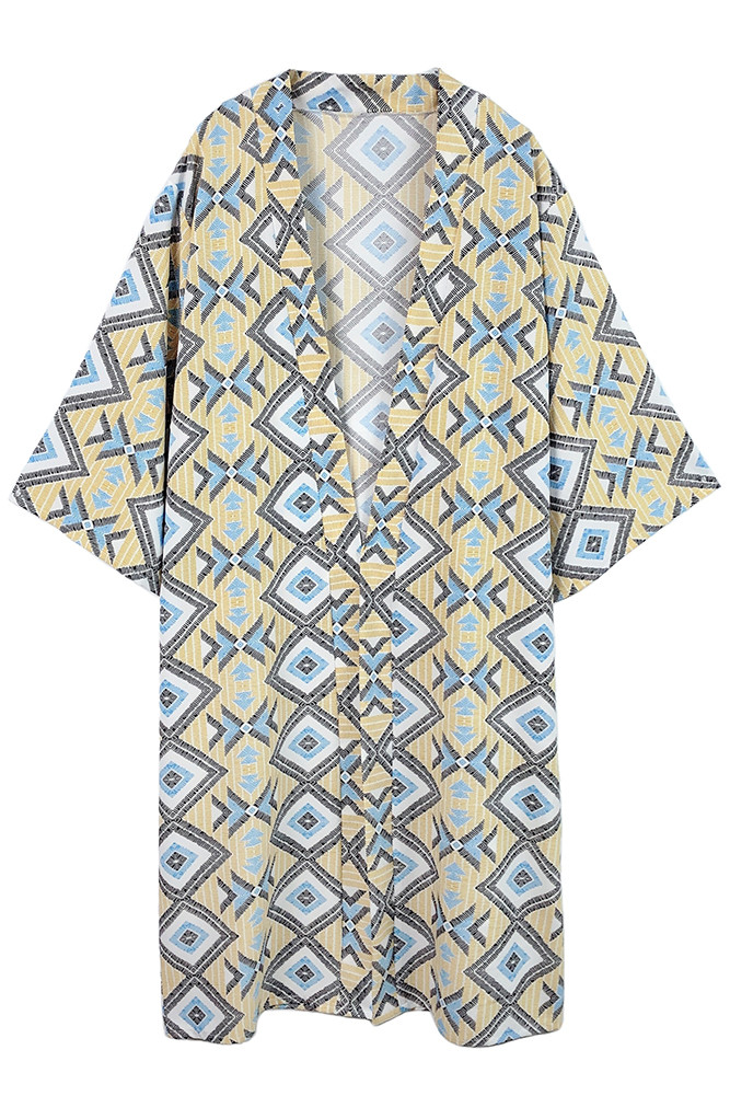 Women's Geometric Pattern Kimono in Yellow