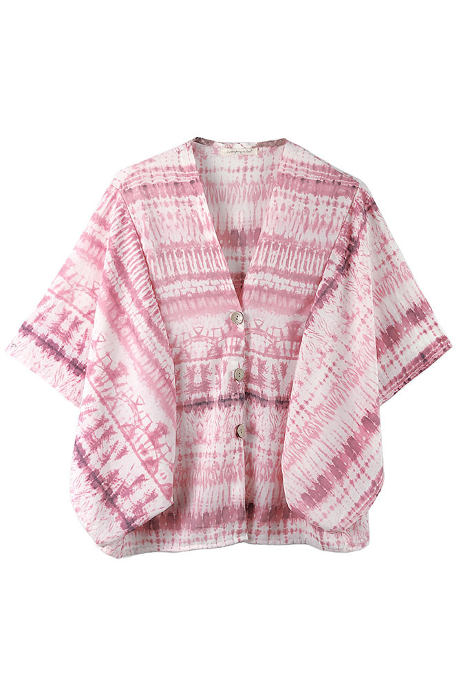 Women's Tie Dye Button Down Kimono in Pink