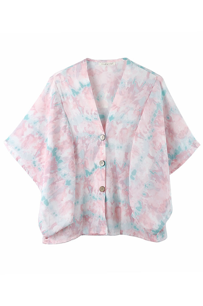 Women's Tie Dye Button Down Kimono in Lightpink