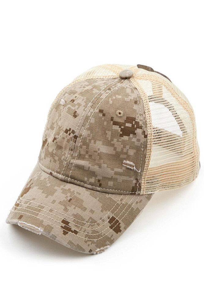 Women's Digital Camo Mesh Ponytail Cap in Beige