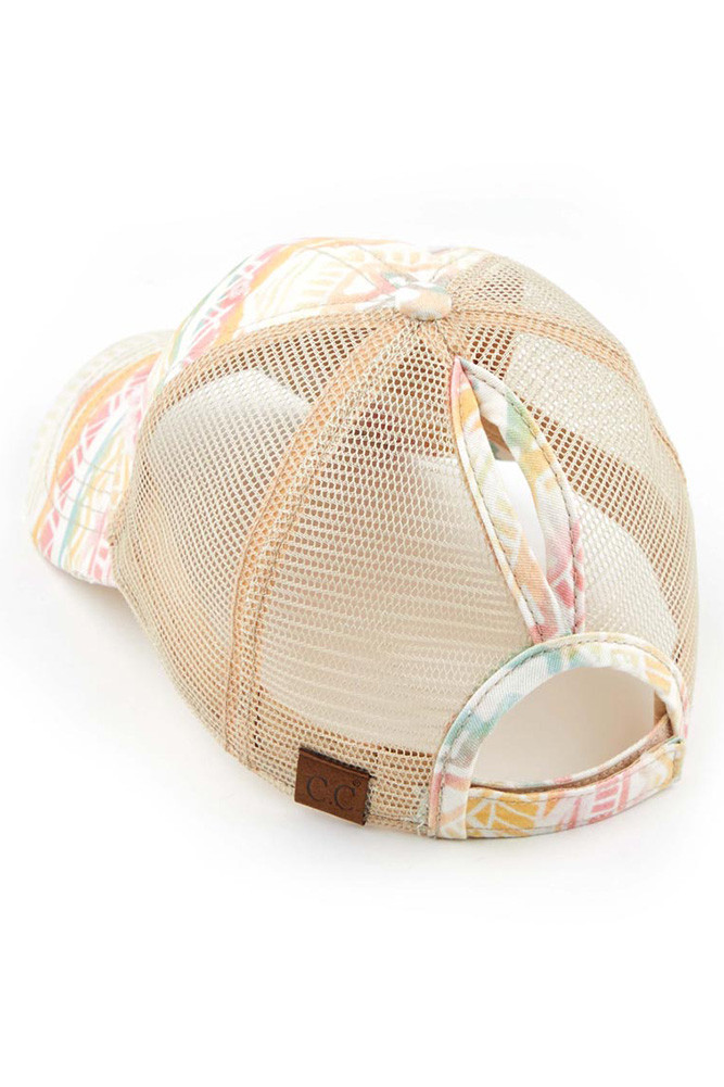 Women's Aztec Camo Mesh Ponytail Cap in Ivory