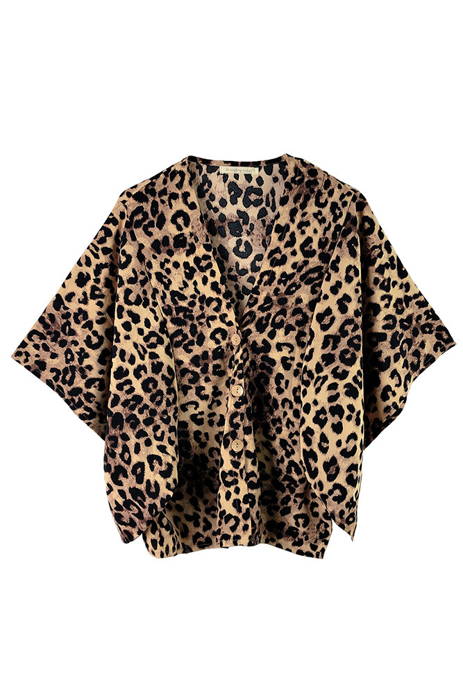 Women's Leopard Button Down Kimono in Brown