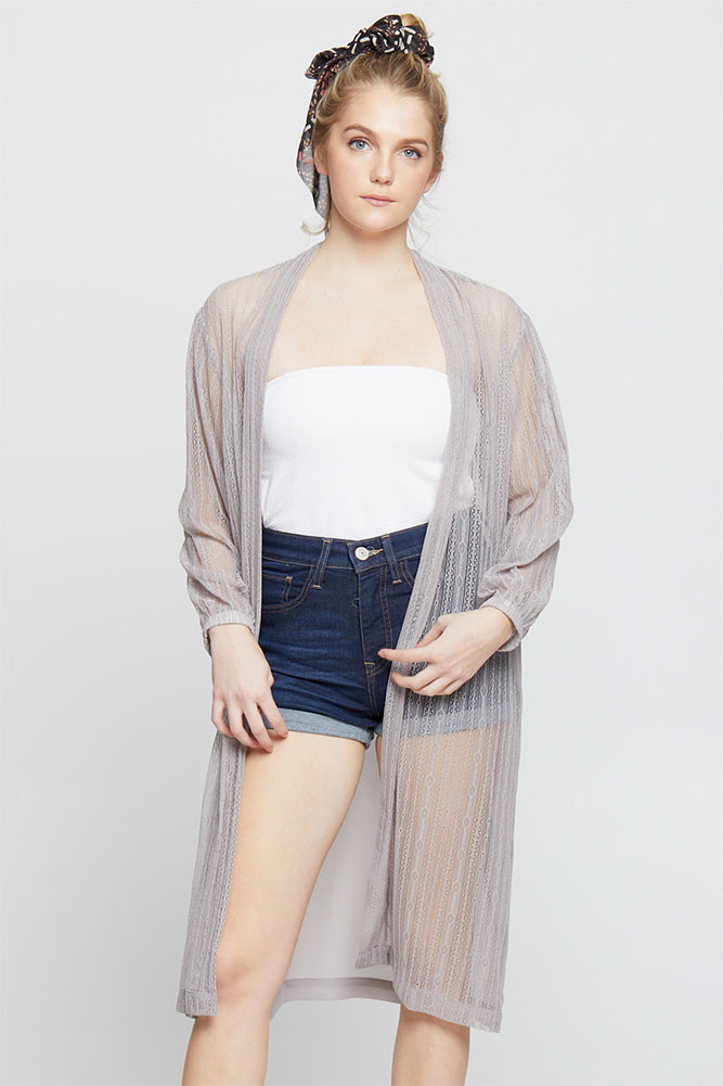 Laced Long Sleeved Duster in Gray for women by BURACQ
