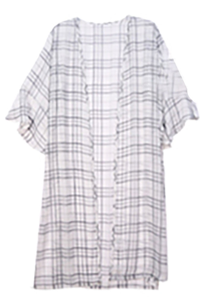 Women's Floral Sleeve Plaid Kimono in White by BURACQ