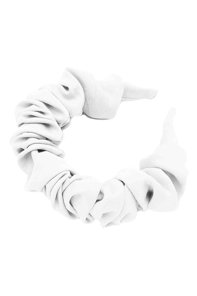 Women's Ruched Solid Silky Headband in White