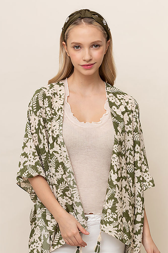 Women's Front Knot Embellished Headband in Olive