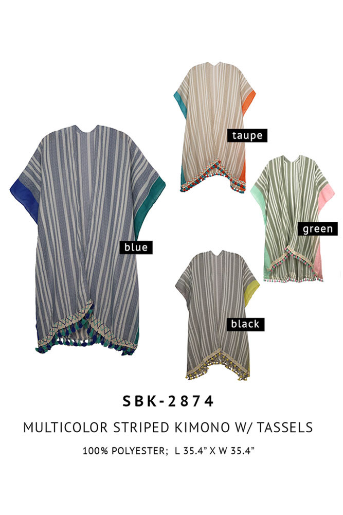 Women's Multicolor Striped with Tassels Kimono — kimono photo 2