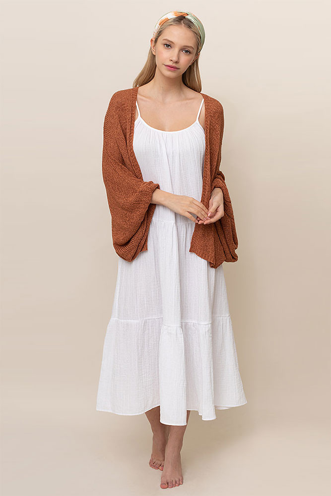 Women's Crochet Cardigan with Lace Back in Rust by BURACQ