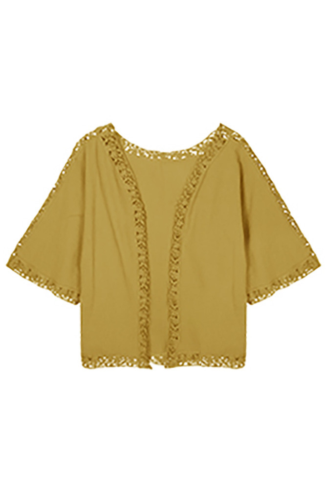 Women's Crochet Trimmed Kimono in Mustard by BURACQ