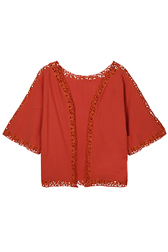 Women's Crochet Trimmed Kimono in Orange by BURACQ