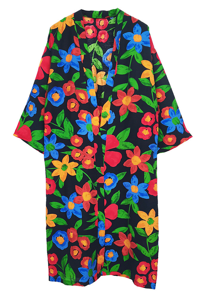 Women's Floral Long Kimono in Navy by BURACQ