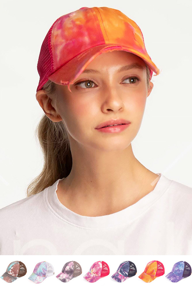 Women's Tie Dye Criss-Cross Mesh Ponytail Cap — cap photo 2