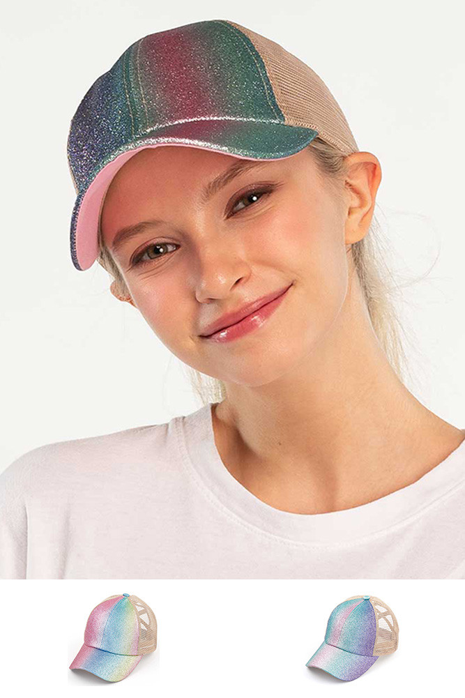 Women's Ombre Glitter Criss-Cross Ponytail Cap — cap photo 2