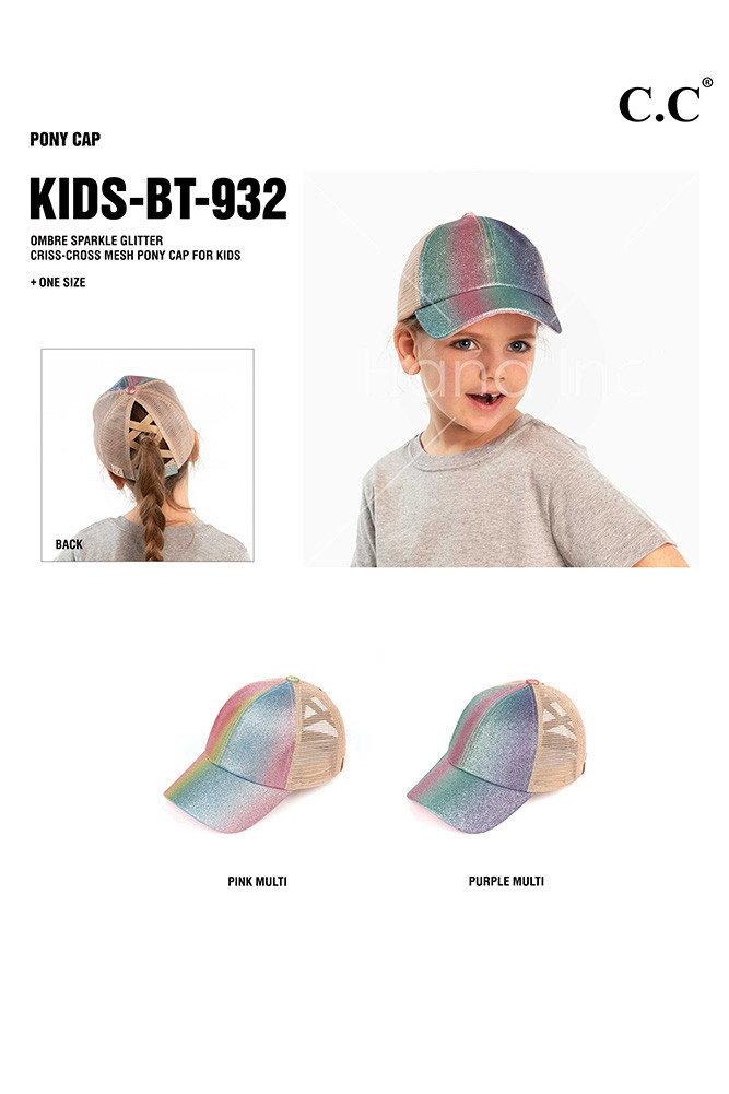 Kids Ombre Glitter Criss-Cross Ponytail Cap — cap photo 2