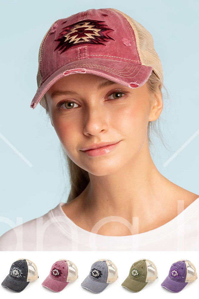 Women's Aztec Patch Mesh Ponytail Cap by BURACQ