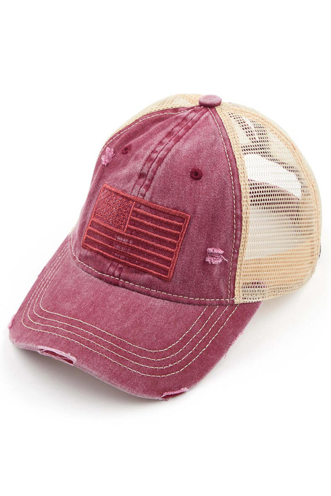 Women's USA Embroidery American Flag Ponytail Cap — cap photo 4