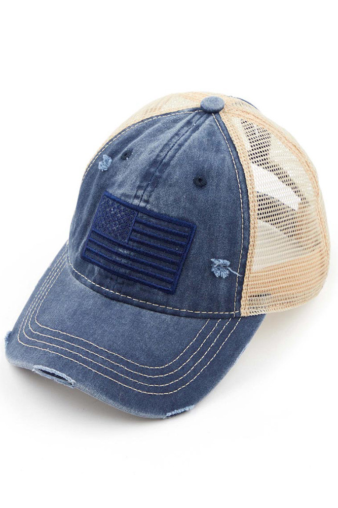 Women's USA Embroidery American Flag Ponytail Cap — cap photo 8