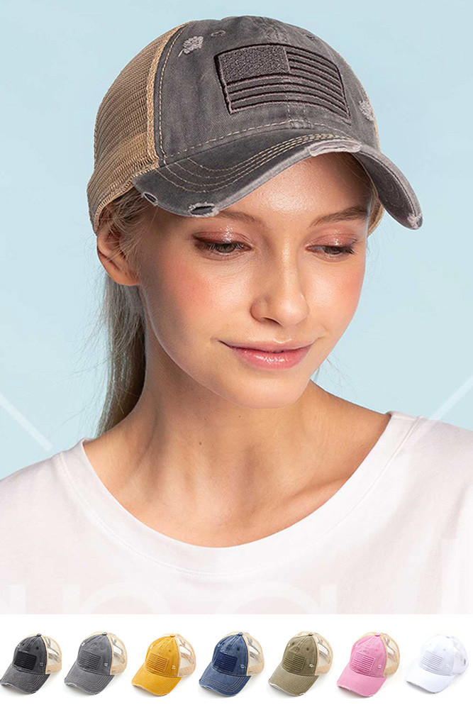 Women's USA Embroidery American Flag Ponytail Cap — cap photo 2