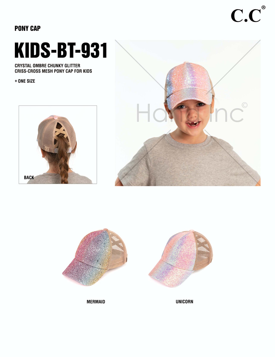 Kids Glitter Ponytail Baseball Cap — baseball cap photo 2