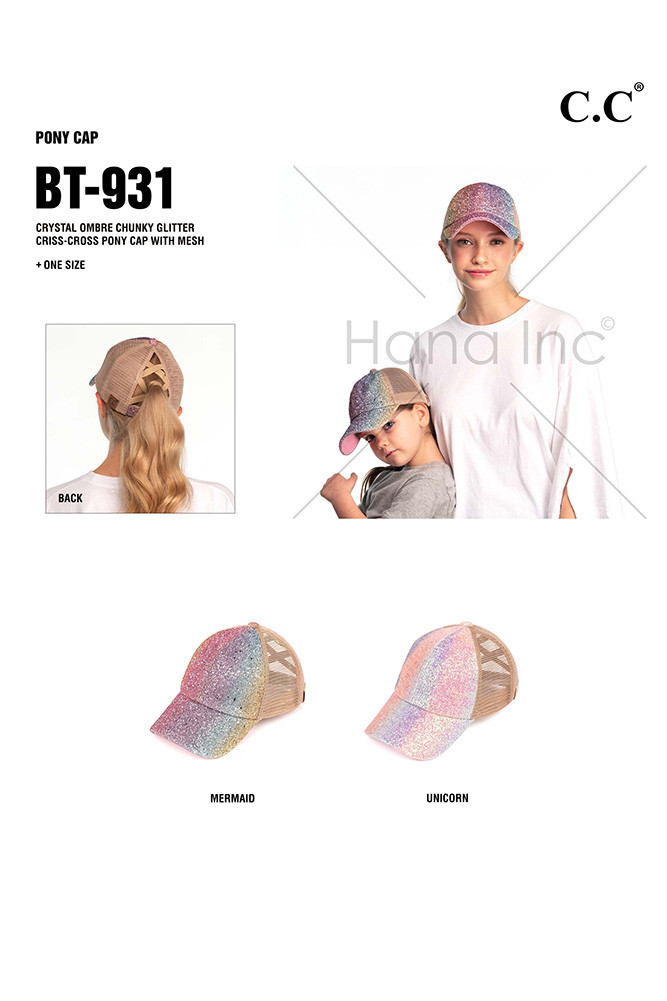 Women's Glitter Mesh Ponytail Baseball Cap — baseball cap photo 3