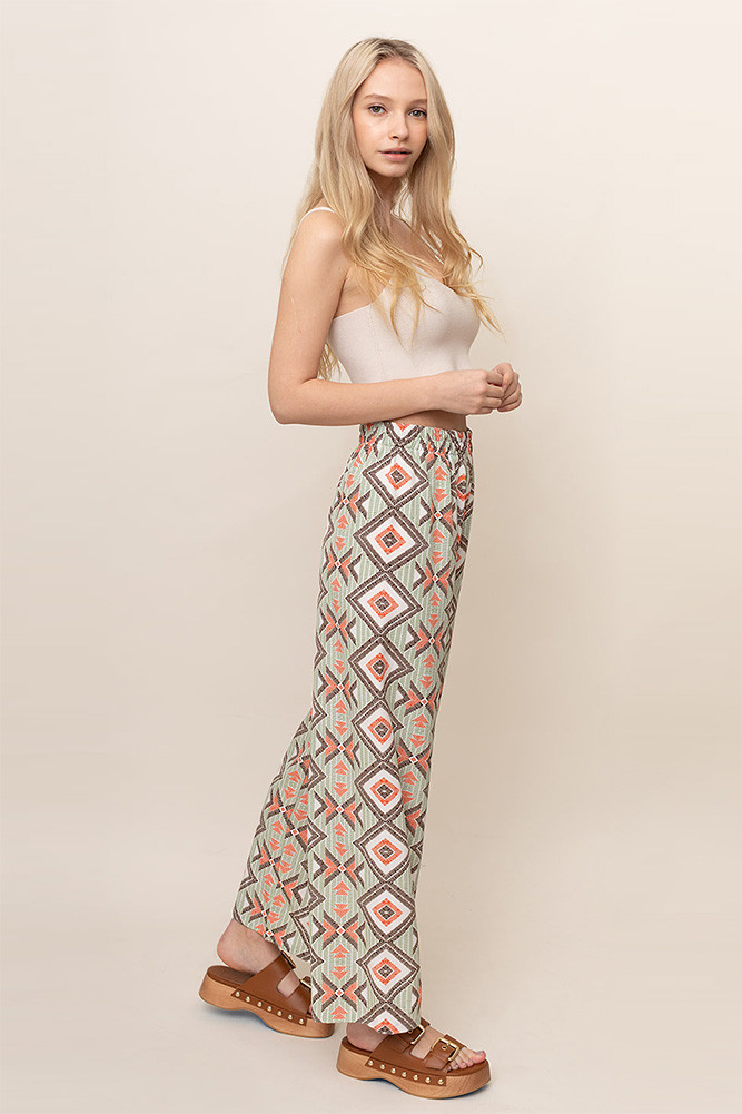 Women's Geometric Pattern Pants in Green