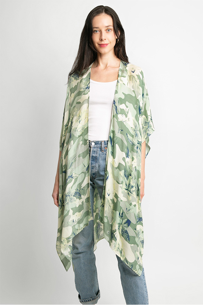 Women's Floral Print Kimono in Green by BURACQ