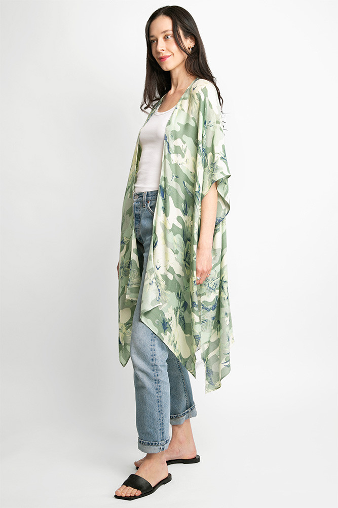 Women's Floral Print Kimono in Green